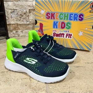 Skechers Kids' Boys Girls Hands Free Swift Fit Sneaker Navy / Green Size Kids 2